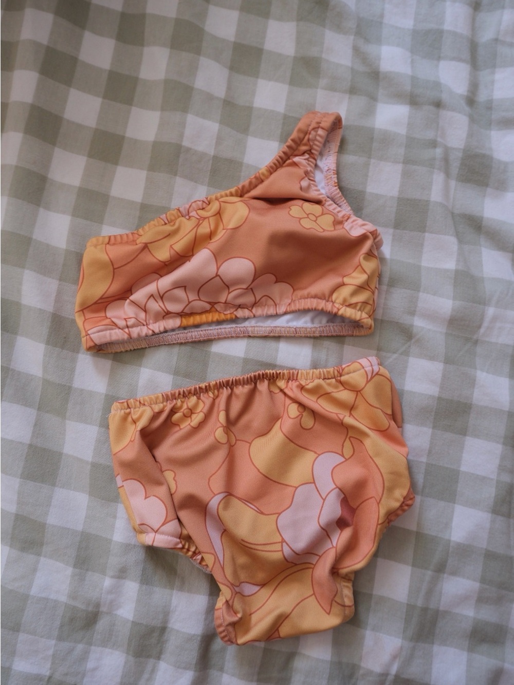 Kids Two-Piece One-Shoulder Swimsuit - Orange Floral